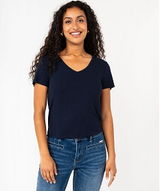 tee-shirt manches courtes et col v en maille cotelee femme - lulucastagnette bleu t-shirts manches courtesF150401_2