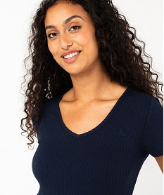 tee-shirt manches courtes et col v en maille cotelee femme - lulucastagnette bleu t-shirts manches courtesF150401_4