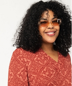 tee-shirt imprime a manches longues a col v femme grande taille rouge t-shirts manches longuesF150501_2