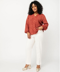 tee-shirt imprime a manches longues a col v femme grande taille rouge t-shirts manches longuesF150501_4