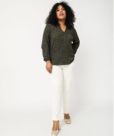 tee-shirt imprime a manches longues a col v femme grande taille vert t-shirts manches longuesF150601_4