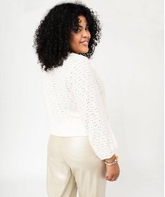blouse manches 34 en maille ajouree femme grande taille blanc chine t-shirts manches longuesF150701_3