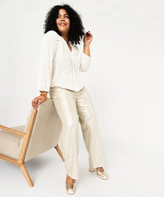 blouse manches 34 en maille ajouree femme grande taille blanc chine t-shirts manches longuesF150701_4