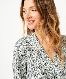 tee-shirt a manches longues et col v en maille texturee femme vert t-shirts manches longuesF150901_2