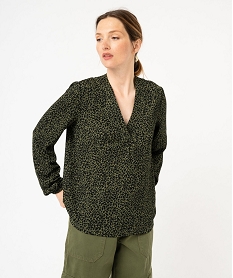 tee-shirt a manches longues et col v en maille texturee femme vert t-shirts manches longuesF151101_2