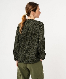 tee-shirt a manches longues et col v en maille texturee femme vert t-shirts manches longuesF151101_3