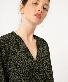 tee-shirt a manches longues et col v en maille texturee femme vert t-shirts manches longuesF151101_4