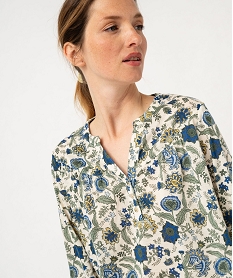 tee-shirt a manches longues imprime avec col boutonne femme vert t-shirts manches longuesF151501_2
