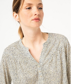 tee-shirt a manches longues imprime avec col boutonne femme vert t-shirts manches longuesF151601_2