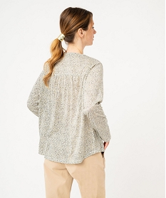 tee-shirt a manches longues imprime avec col boutonne femme vert t-shirts manches longuesF151601_3