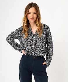 GEMO Tee-shirt à manches longues imprimé avec col boutonné femme Imprimé