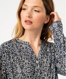 tee-shirt a manches longues imprime avec col boutonne femme bleu t-shirts manches longuesF151701_2