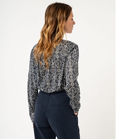 tee-shirt a manches longues imprime avec col boutonne femme bleu t-shirts manches longuesF151701_3
