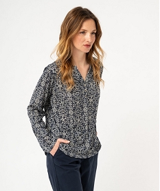 tee-shirt a manches longues imprime avec col boutonne femme bleu t-shirts manches longuesF151701_4