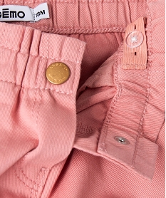 pantalon en toile de coton avec taille elastique bebe fille rose pantalonsF169901_2