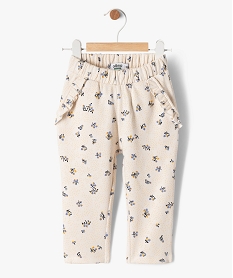 pantalon en molleton fleuri a taille elastiquee bebe fille beige leggingsF172901_1