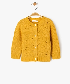 GEMO Gilet en maille ajourée à col rond bébé fille Jaune