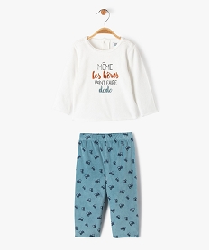pyjama en velours 2 pieces avec inscription brodee bebe garcon beige pyjamas 2 piecesF181101_4