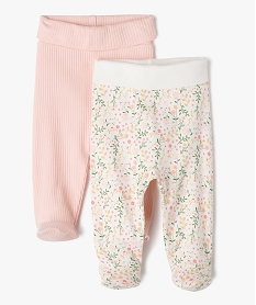 GEMO Pantalon à pieds et ceinture élastique en jersey bébé fille (lot de 2) Rose