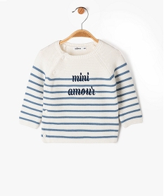 GEMO Pull brassière rayé avec message brodé bébé blanc standard
