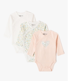 body manches longues et fermeture devant croisee bebe fille (lot de 3) rose body manches longuesF190901_4