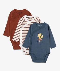 GEMO Body à manches longues fermeture croisée à motifs divers bébé garçon (lot de 3) bleu standard