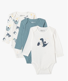body a manches longues a motifs dinosaures bebe garcon (lot de 3) blanc body manches longuesF191301_4