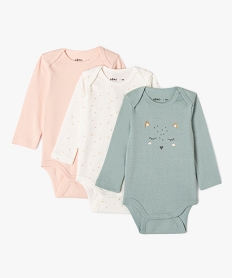 GEMO Body à manches longues avec motifs pailletés bébé fille (lot de 3) bleu standard