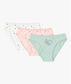 GEMO Culottes en coton à motifs cœurs fille (lot de 3) Vert