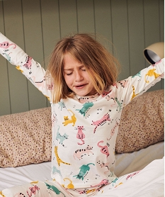 pyjama en coton 2 pieces a motif chats fille blancF198001_4