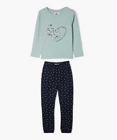 GEMO Pyjama 2 pièces en coton imprimé cœurs fille Vert