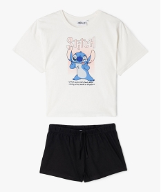 GEMO Pyjashort 2 pièces en coton imprimé fille - Stitch blanc vif