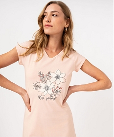 chemise de nuit imprimee a manches courtes femme rose nuisettes chemises de nuitF208901_2