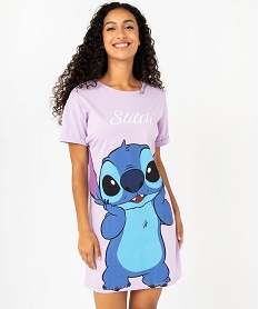 GEMO Chemise de nuit manches courtes en coton imprimé femme - Stitch Violet