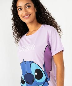 chemise de nuit manches courtes en coton imprime femme - stitch violet nuisettes chemises de nuitF209401_2