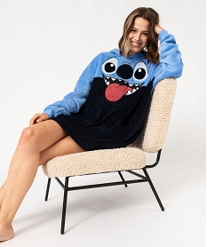GEMO Chemise de nuit manches longues à capuche en peluche femme - Stitch bleu standard