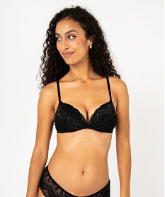 GEMO Soutien-gorge push-up sans armatures en dentelle scintillante Noir