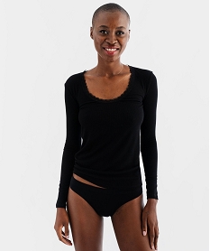 GEMO Tee-shirt manches longues avec col rond en dentelle femme noir standard