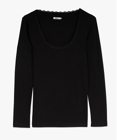 tee-shirt manches longues avec col rond en dentelle femme noir hauts de pyjamaF217901_4