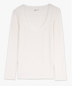tee-shirt manches longues avec col rond en dentelle femme beige hauts de pyjamaF218001_4