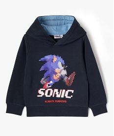 sweat a capuche en molleton doux imprime garcon - sonic bleu sweatsF219501_1