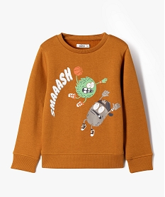 sweat a motifs monstres avec interieur molletonne garcon brun sweatsF220701_1