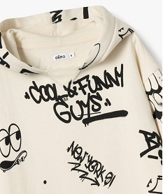 sweat a capuche oversize motifs graffitis garcon beige sweatsF221001_2