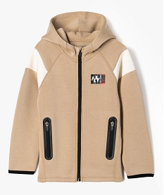 sweat zippe a capuche en maille stretch garcon beige sweatsF221601_1