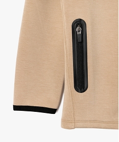 sweat zippe a capuche en maille stretch garcon beige sweatsF221601_2
