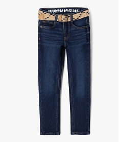 jean slim stretch a taille ajustable avec ceinture tressee garcon - lulucastagnette gris jeansF222401_4