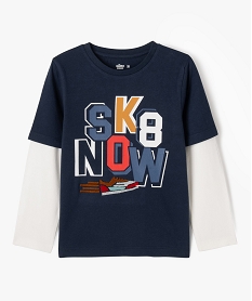 tee-shirt manches longues effet 2 en 1 garcon bleu tee-shirtsF235001_1