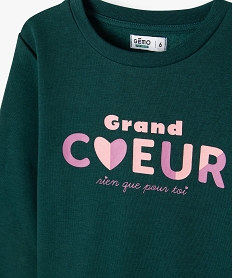 sweat molletonne avec motif girly fille vert sweatsF253101_2
