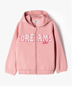sweat a capuche zippe interieur molletonne broderie bouclette fille rose sweatsF255201_2
