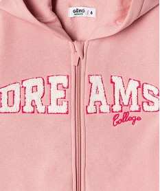 sweat a capuche zippe interieur molletonne broderie bouclette fille rose sweatsF255201_4
